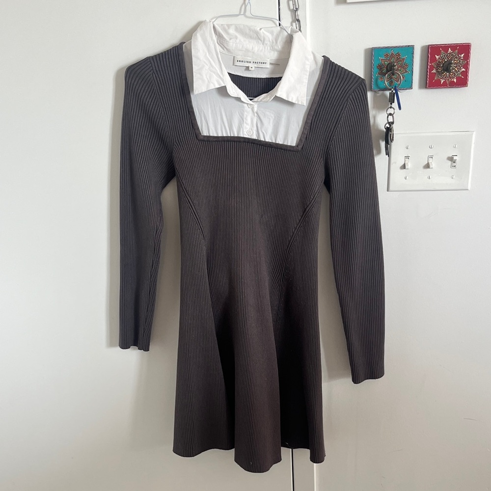 English Factory White and Grey Ribbed Top